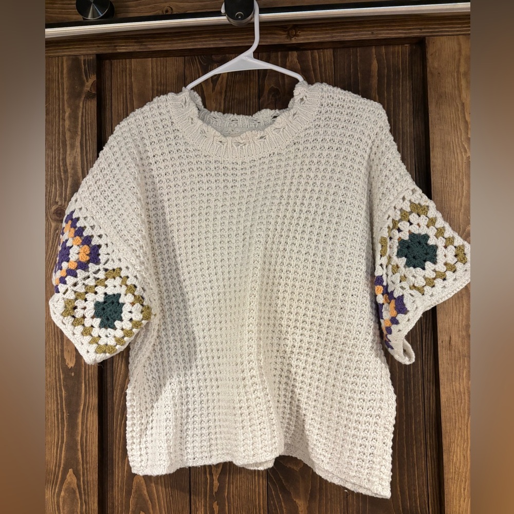 Universal Thread Crochet Sweater Grandma Afghan Sweater XXL Short Sleeve